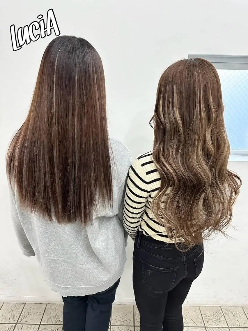 ロング ヘアアレンジ カラー シールエクステ 黒髪 ブリーチ デザインカラー ダブルカラー エクステ¥5000 LuciAカラーのヘアスタイル