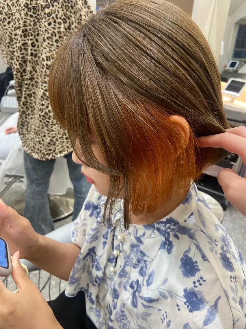ミディアム カラー ベージュカラー ブリーチ ケアブリーチ デザインカラー ダブルカラー カット ヘアカラー トリートメント 新宿/韓国ヘア 中明度カラー/かやのヘアスタイル