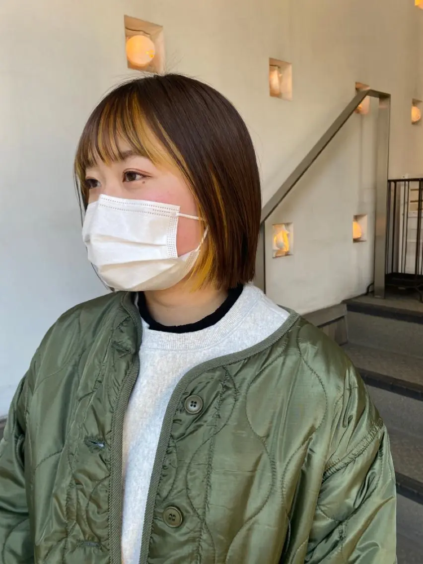 ショート カラー ヘアアレンジ ミストバング  フェイスフレーミング ヘアカラー トリートメント ナカジマ ボブ/レイヤーのヘアスタイル
