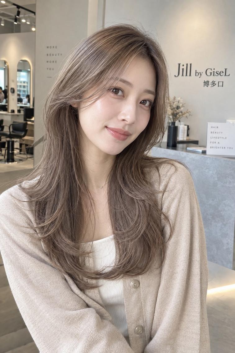 ミディアム カット ヘアカラー トリートメント jill by gisel 博多のヘアスタイル