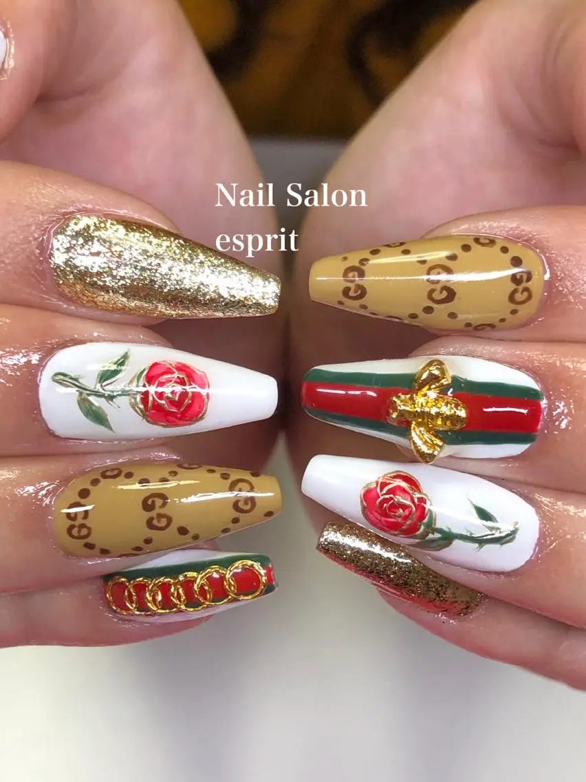 ネイル 長さ出し ロングネイル 持ち込み スカルプネイル ストーンネイル Nail Salon espritのネイルデザイン