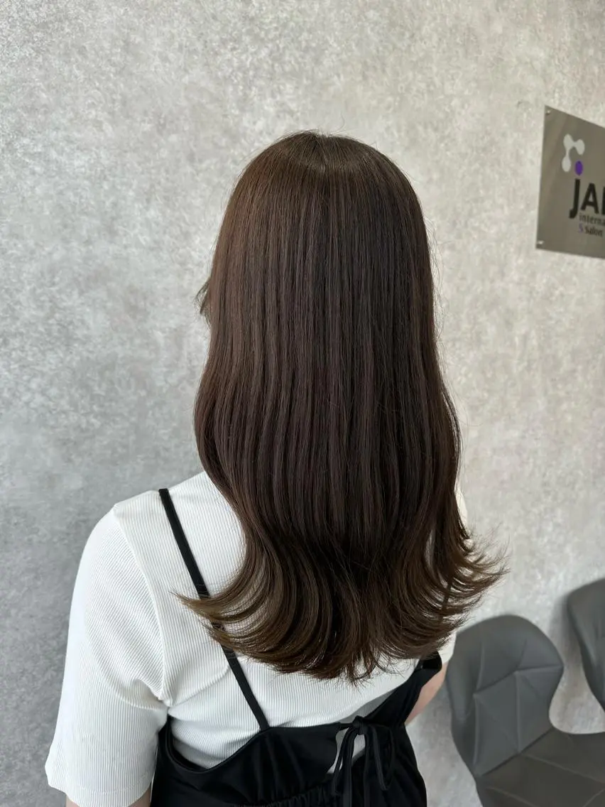 ロング カラー ベージュカラー オリーブベージュ たなか りなのヘアスタイル