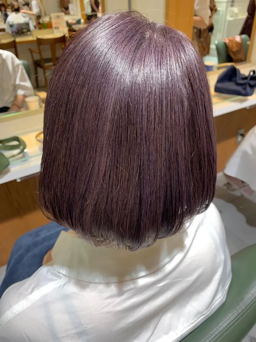ショート カラー パーマ メンズ メンズブリーチ ブリーチ パープルカラー ボブ fukuyasu rikaのネイルデザイン