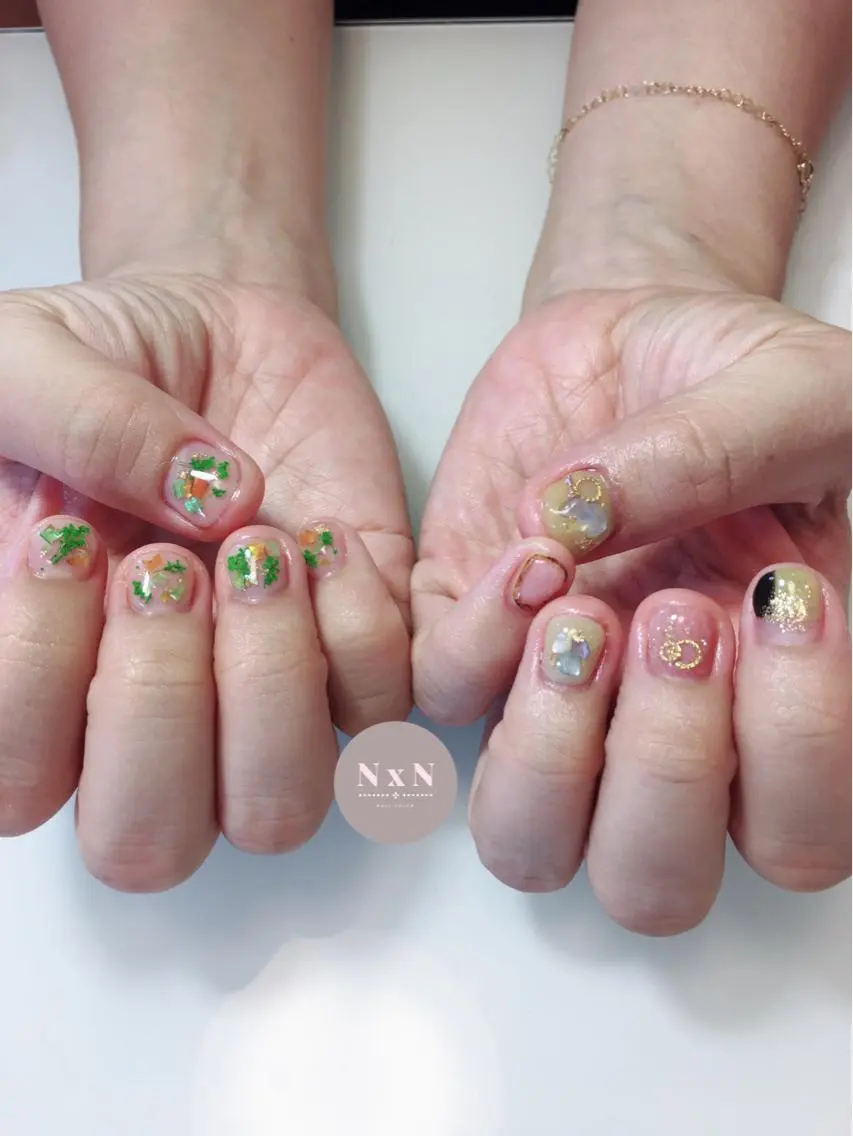 ネイル べっ甲ネイル ジェルネイル ぷっくりネイル 夏ネイル ハンドネイル nail salon N×Nのネイルデザイン