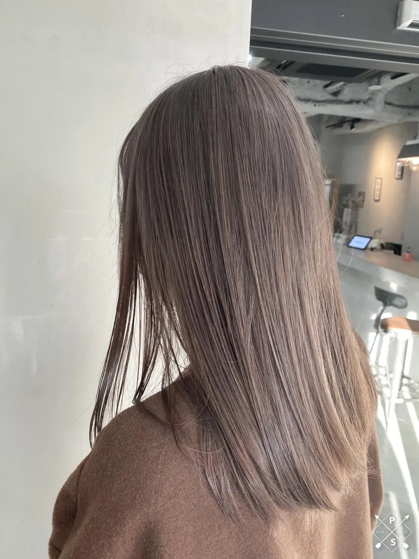 セミロング カラー ヘアアレンジ ベージュカラー ミルクティーベージュ Ameri/髪質改善 /韓国ヘア🇰🇷のヘアスタイル