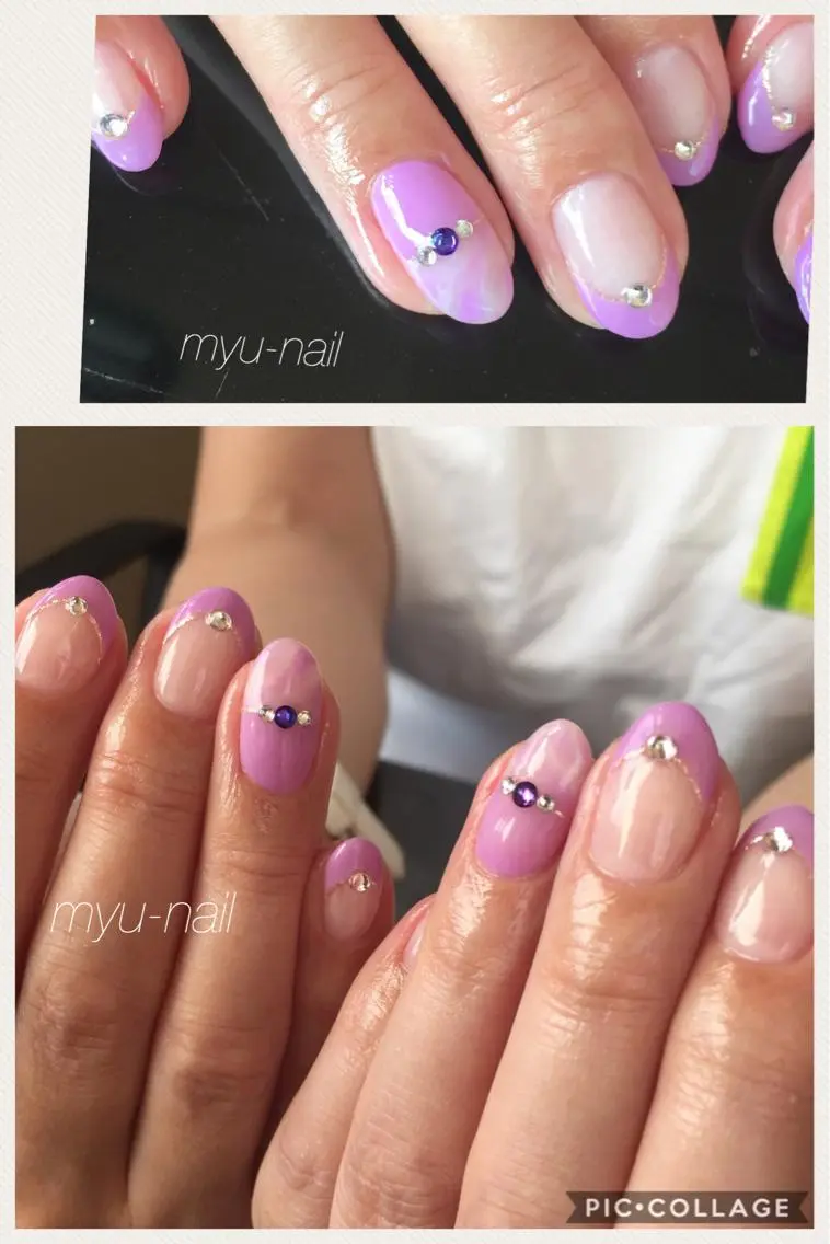 ネイル アートネイル 大理石ネイル(マーブル) パープル シンプルネイル ホームサロン myu-nailのネイルデザイン