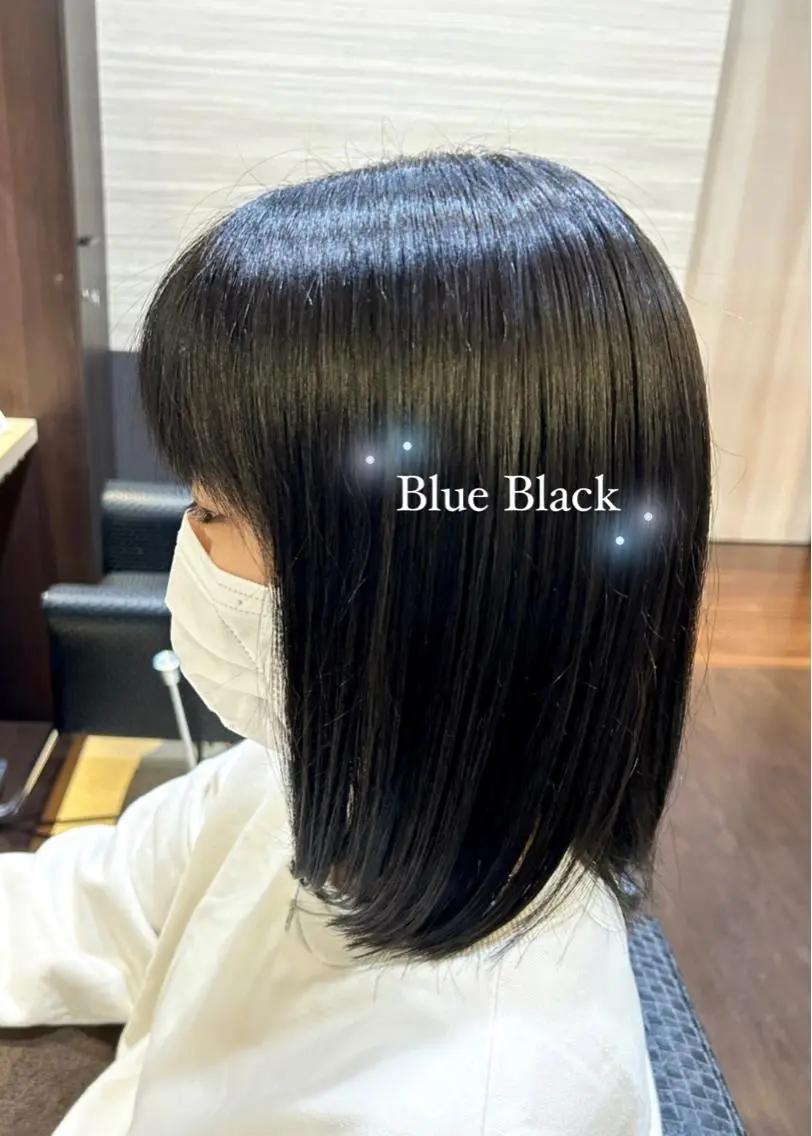 ミディアム カラー 黒髪 ブルーカラー ブルーブラック トリートメント ⭐️似合わせアップ ⭐️並木奏絵のヘアスタイル