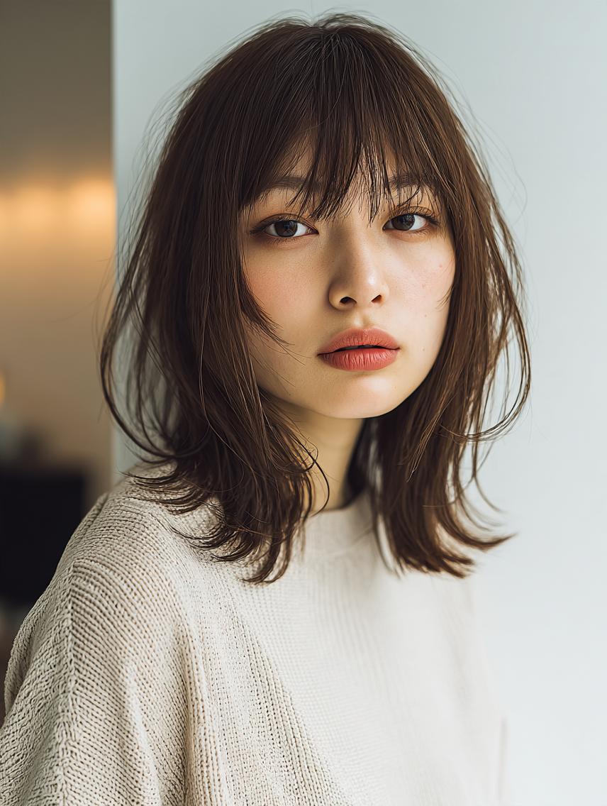 セミロング 🍒暖色×ハイトーン ×デザイン✨まなりのヘアスタイル