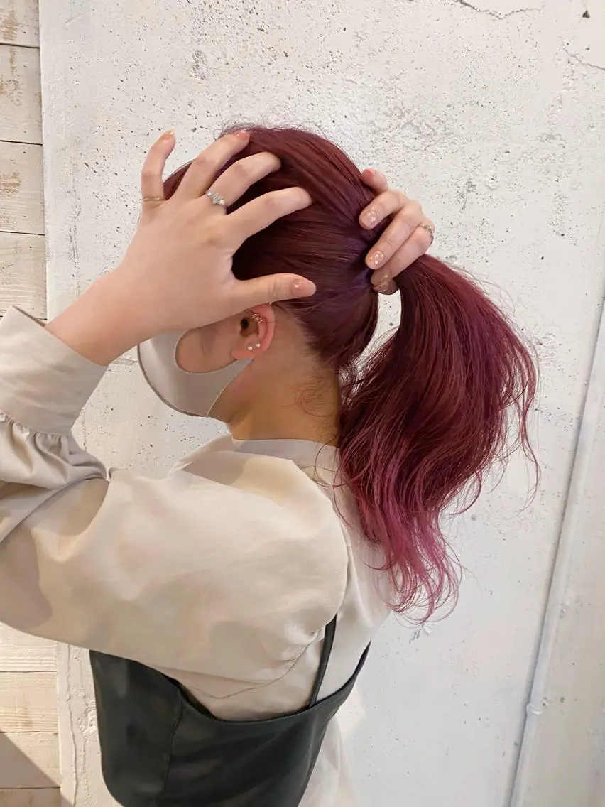 ロング カラー ブリーチ ピンクカラー ブリーチなしカラー ダブルカラーエクステのヘアスタイル