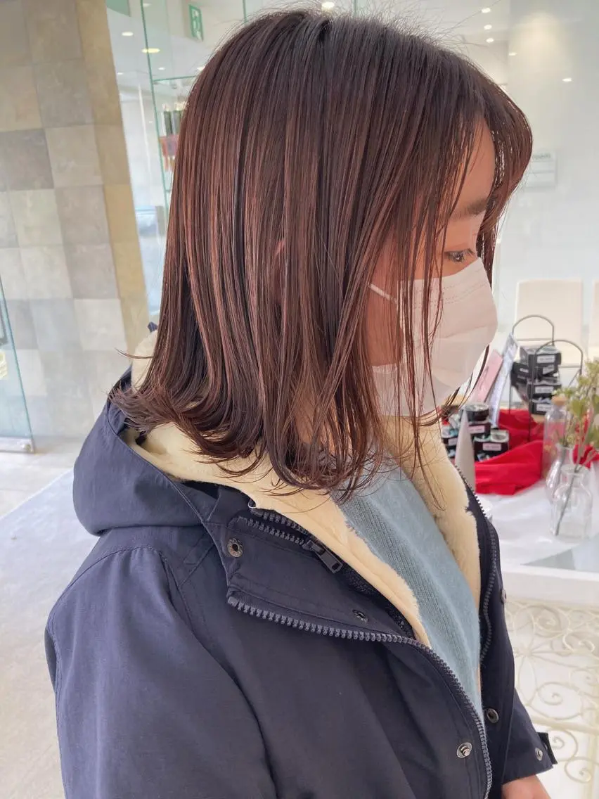 ミディアム カラー ベージュカラー ハイライトカラー ハイトーンカラー ピンクカラー ピンクベージュ 田中 あかねのヘアスタイル