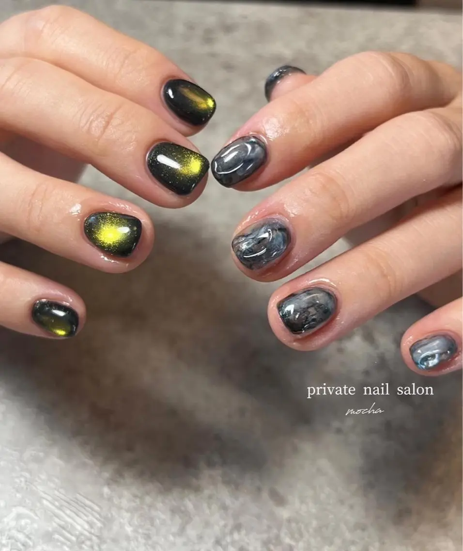 ネイル カジュアル チークネイル フレンチネイル ジェルネイル マグネットネイル ハンドネイル mocha nailのネイルデザイン