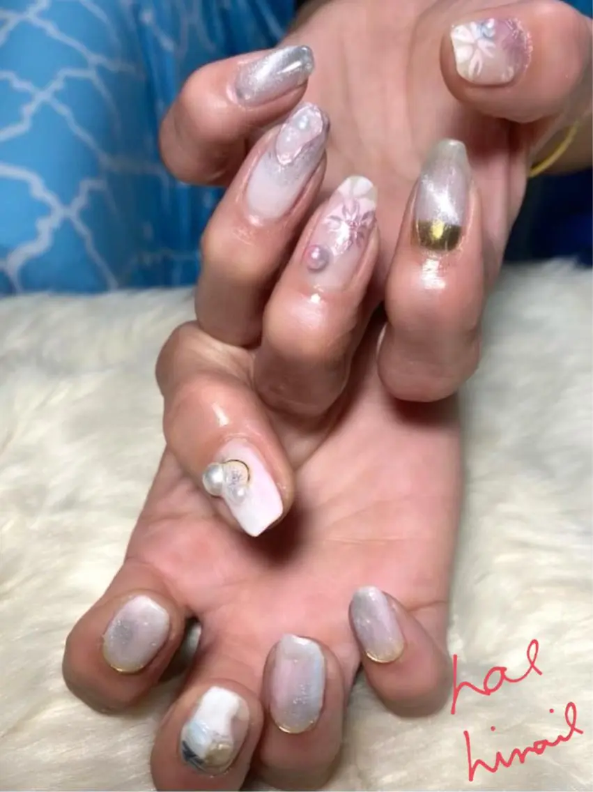 ネイル 桜ネイル 卒業式 マグネットネイル ミラーネイル ニュアンスネイル はるひな ねいるのネイルデザイン