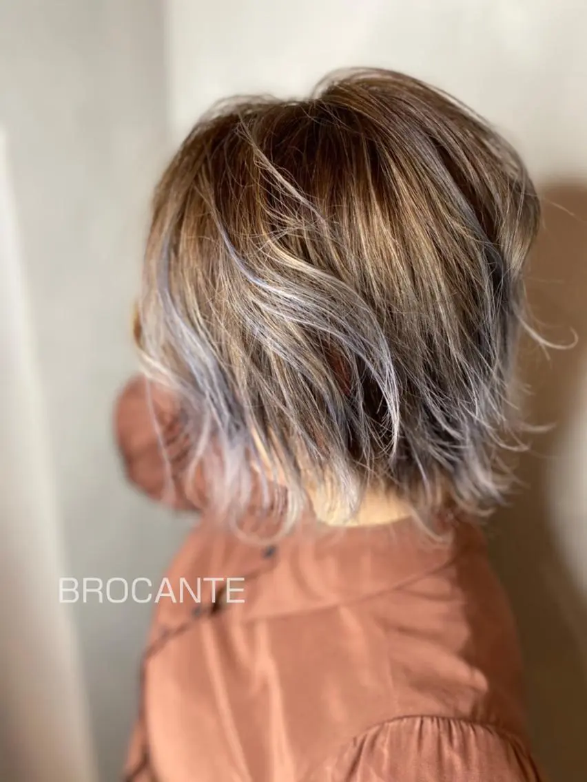 ショート カラー バレイヤージュ ハイライトカラー ハイトーンカラー 外国人風カラー ハイライト カット ヘアカラー BROCANTE立川 karasawa.nのヘアスタイル
