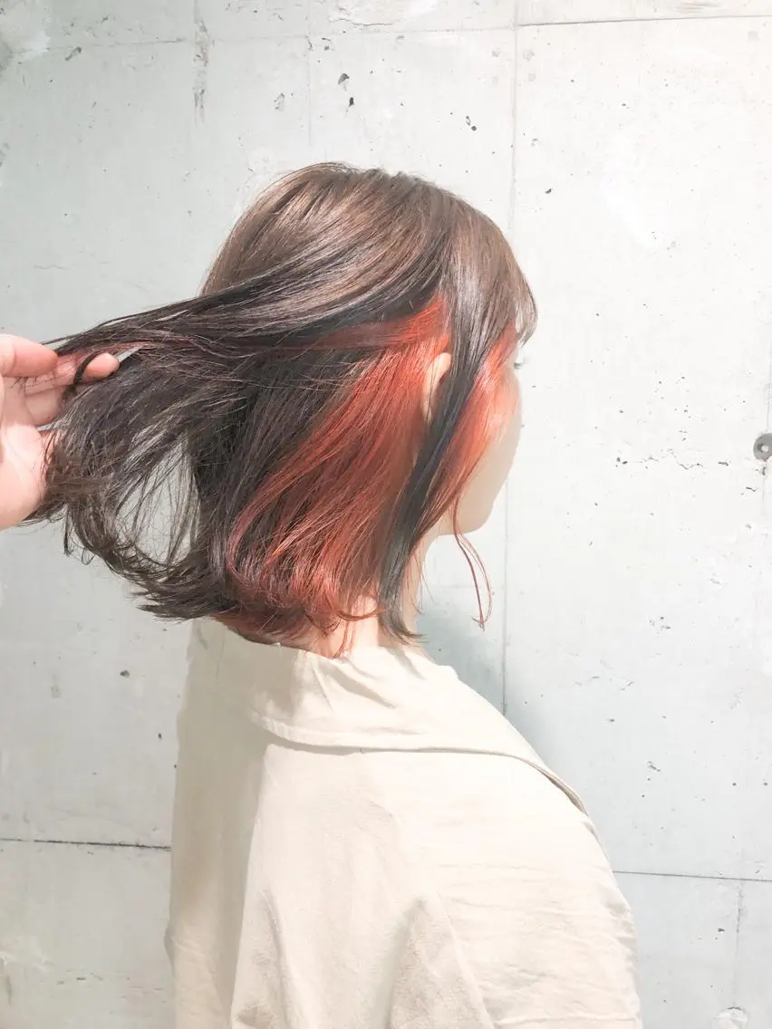 セミロング カラー パーマ ヘアアレンジ メンズ キッズ ネイル マツエク・マツパ ブラウンカラー オレンジ オレンジブラウン カラーマツエク ブラウン 当日予約⭕️ Rene’のヘアスタイル