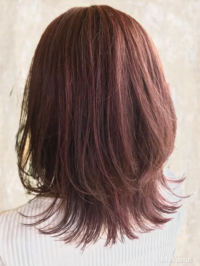 カラー セミロング ピンクカラー レイヤーカット hair works raptureのヘアスタイル