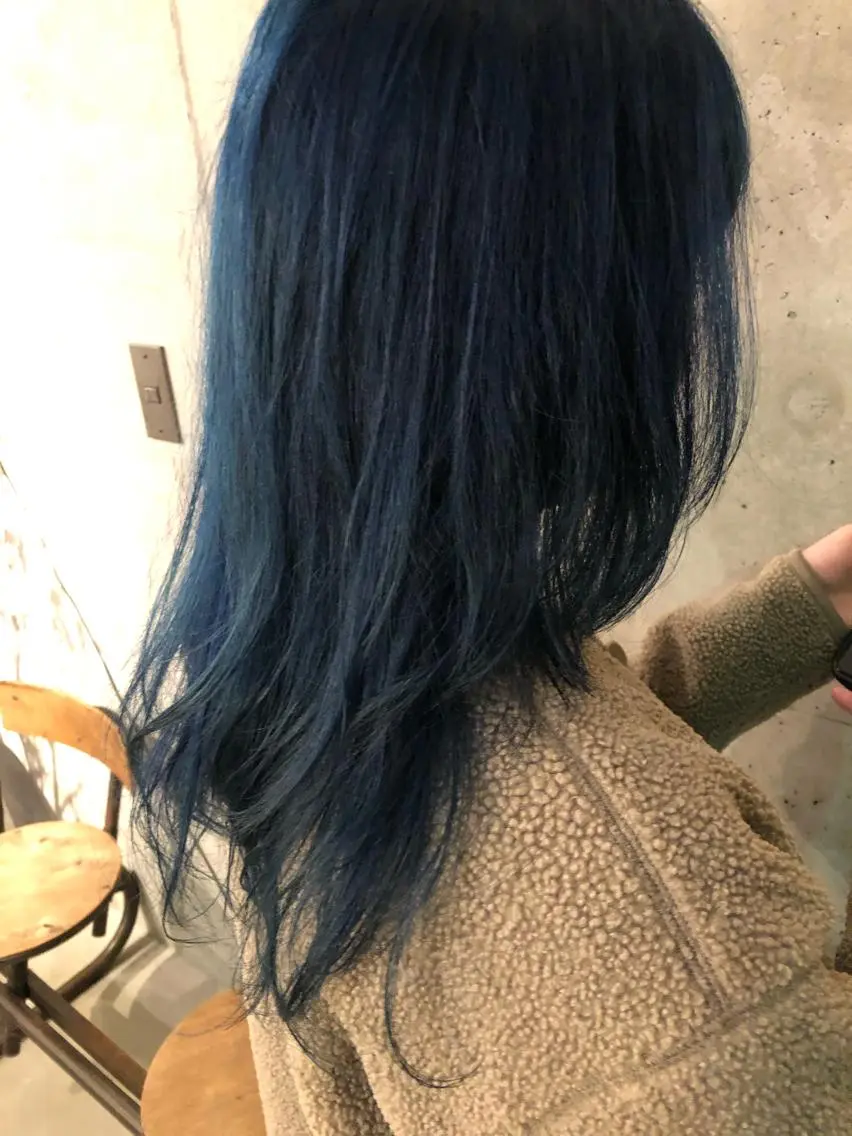 セミロング カラー ブリーチ ネイビーカラー パーマウルフショート 濱田匠のヘアスタイル
