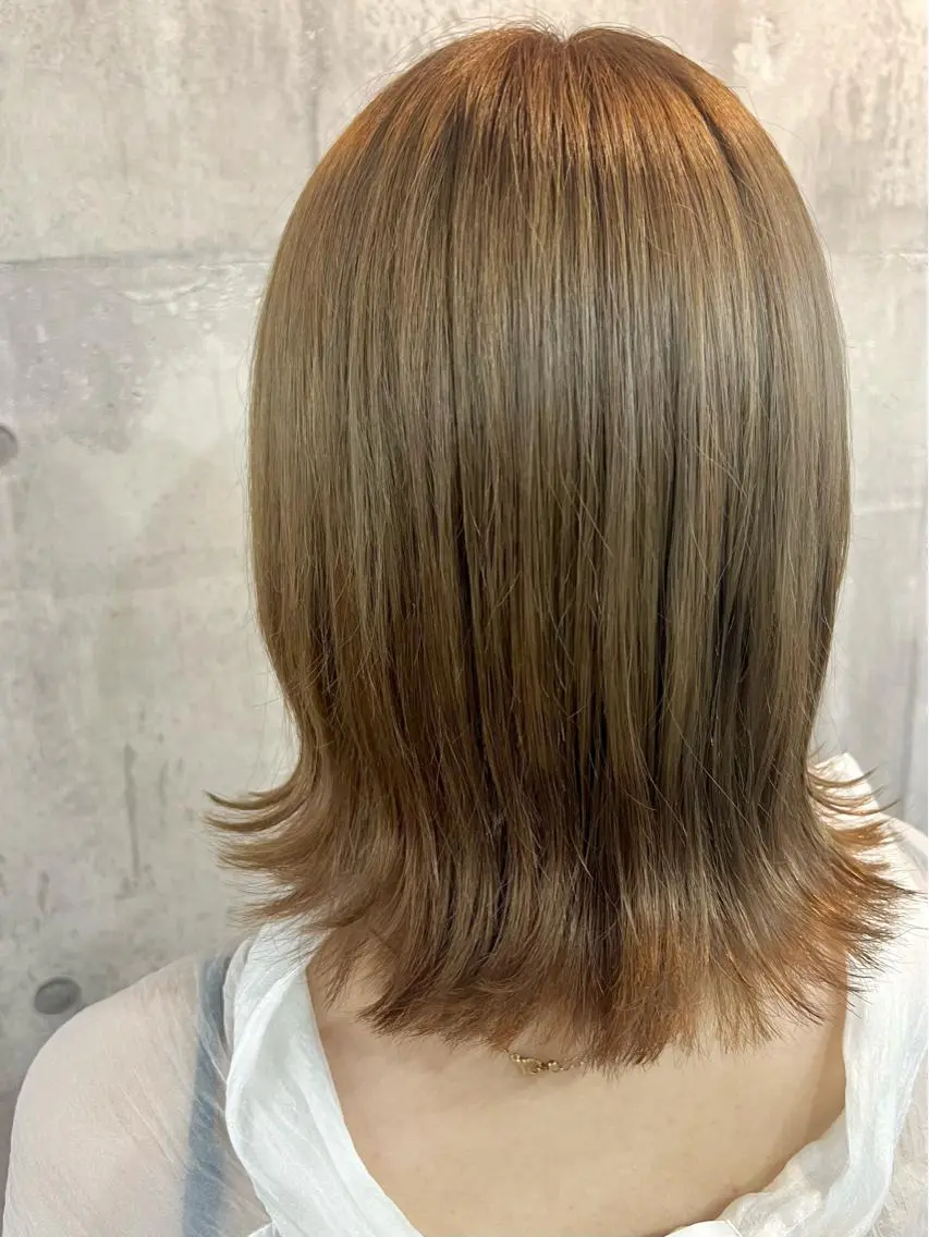 セミロング カラー ブリーチ カット ヘアカラー トリートメント 興津/韓国レイヤー ダブルカラー美髪縮毛のヘアスタイル