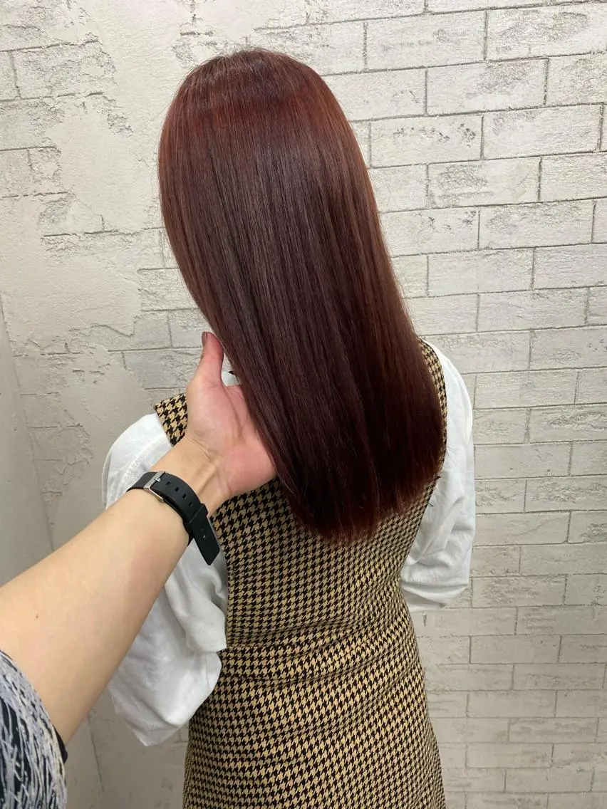 ロング カラー カシス ダブルカラー ピンクカラー 縮毛矯正 グレージュ達人/赤み 消し/ブリーチ/岩崎のヘアスタイル