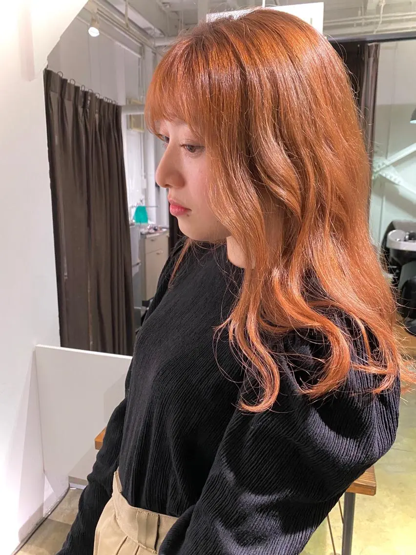ロング カラー オレンジ カット ヘアカラー トリートメント MR.GOOD MORNINGフジイのヘアスタイル