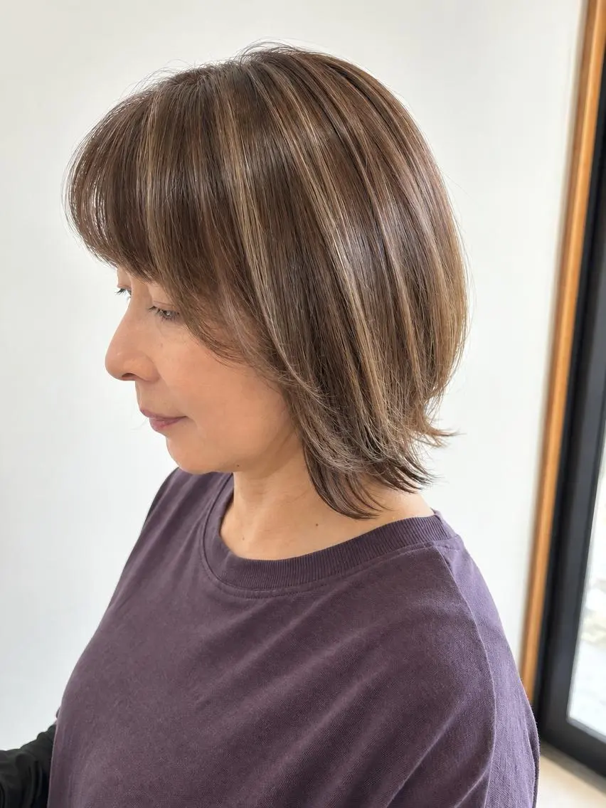 ミディアム カラー ブリーチ ハイライトカラー ハイライト 髪質改善 レイヤーカット カット ヘアカラー トリートメント 伊勢崎/nap hair 栗原大輔のヘアスタイル