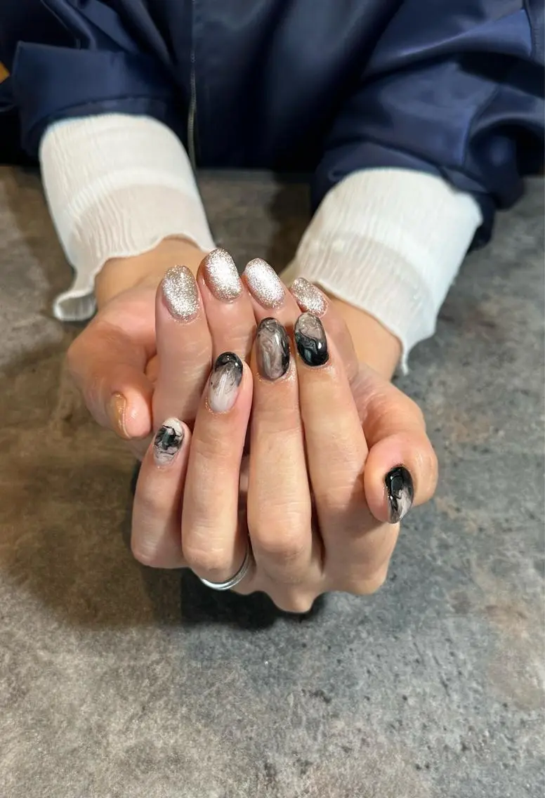 ネイル フラワーネイル フレンチネイル ジェルネイル ガラスフレンチ 大理石ネイル(マーブル) nail salon amanoのネイルデザイン