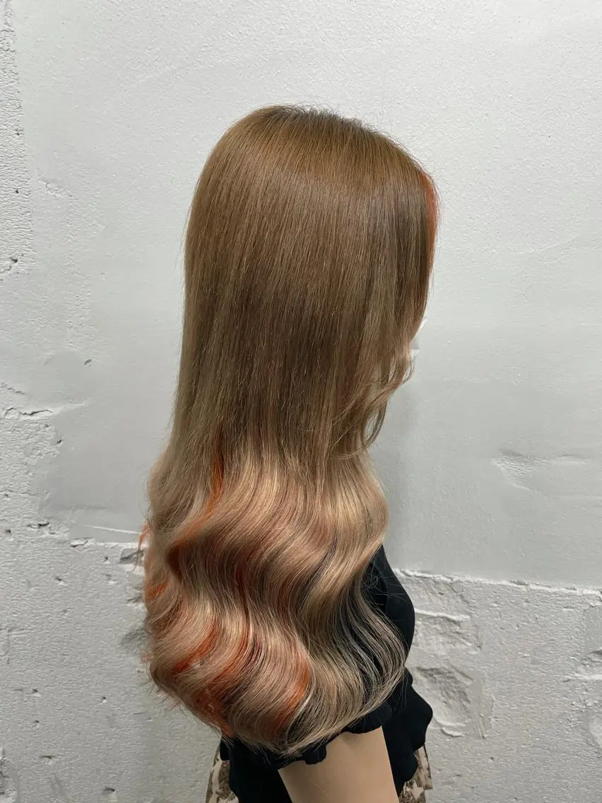 ロング カラー シールエクステ バレイヤージュ ミストバング ダブルカラー  フェイスフレーミング ヘアカラー エクステ 🧡艶髪/エクステ 🫧🧡YUKI❄️のヘアスタイル