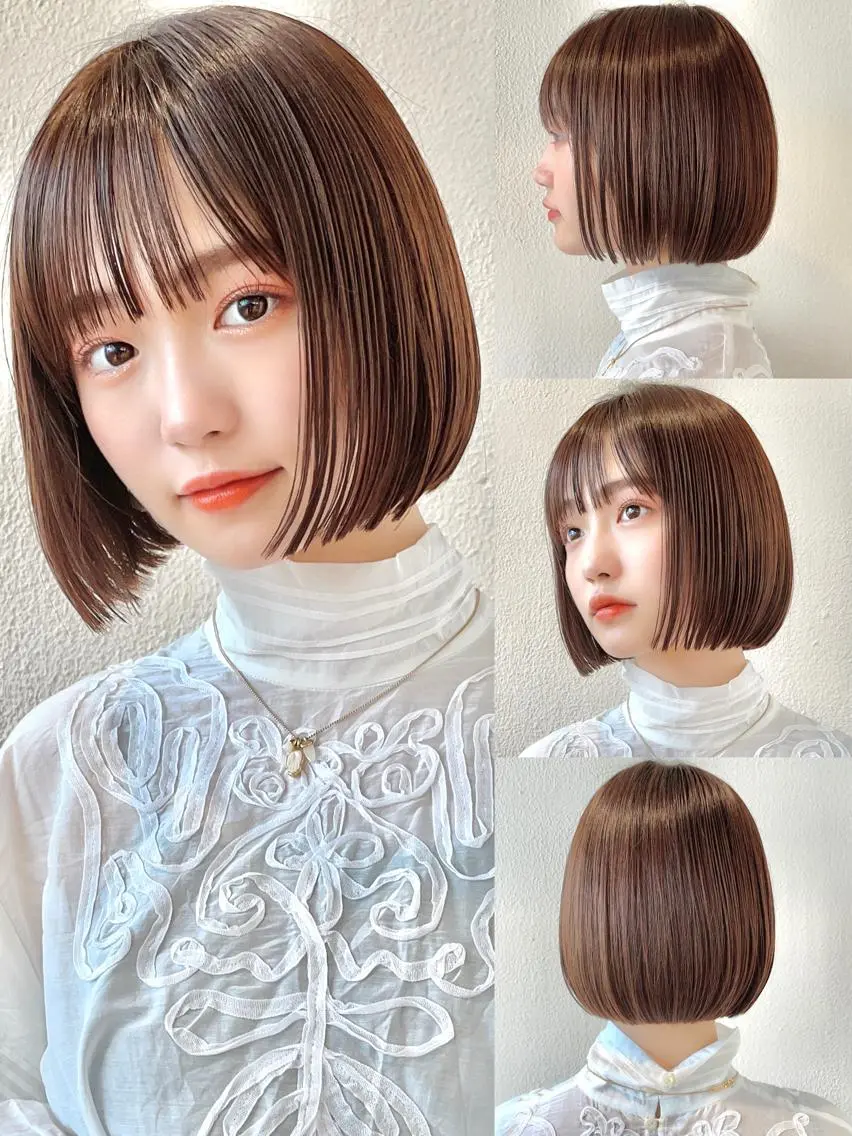 ミディアム 切りっぱなしボブ ショートボブ ボブ くびれヘア 顔周りカット 市原 大翼のヘアスタイル