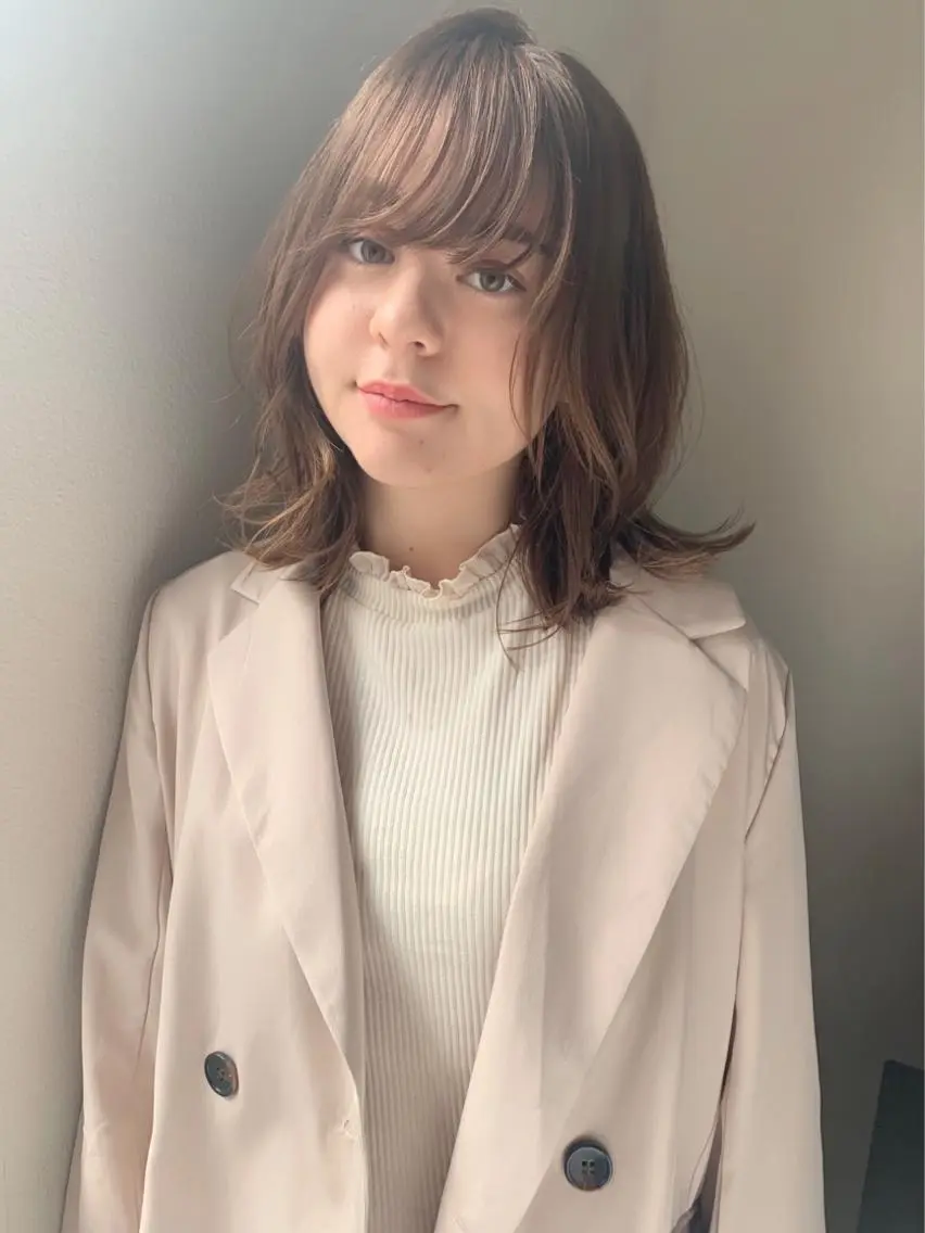 ミディアム カラー パーマ ボブ くびれヘア 外ハネヘア 髪質改善☆ 縮毛矯正miyuのヘアスタイル