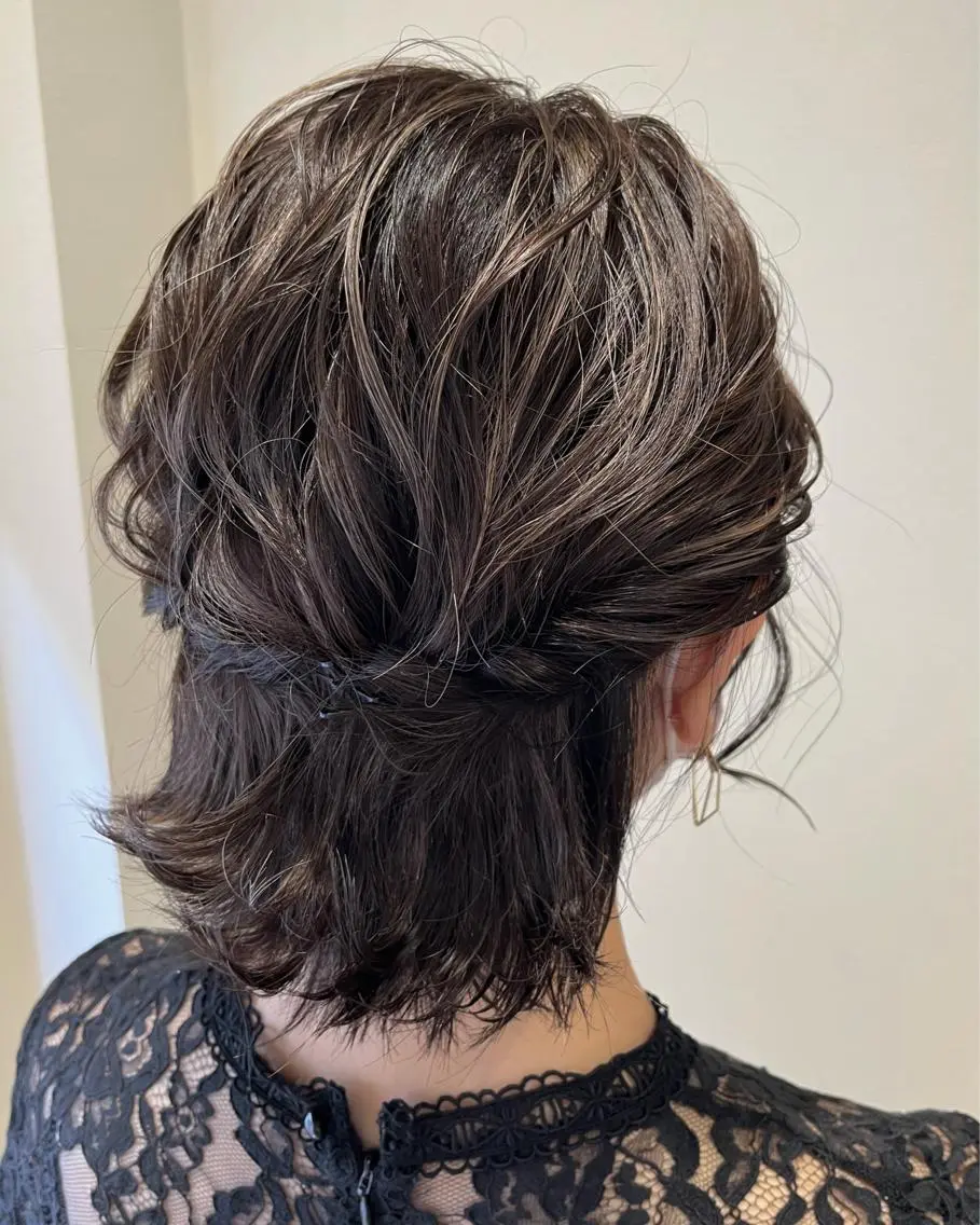 ショート ヘアアレンジ ボブ ヘアセット サソウ ユリエ🥥のヘアスタイル