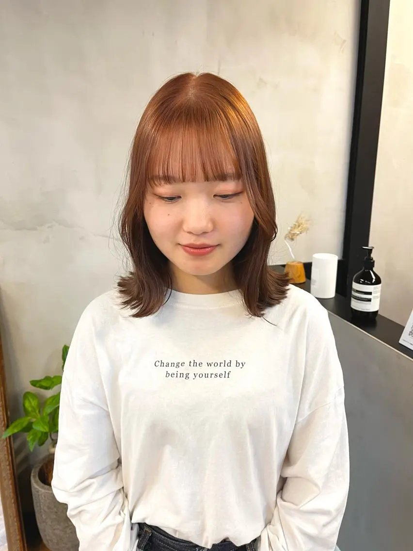 ミディアム カラー ヘアアレンジ ブリーチ ダブルカラー ブリーチなしカラー くびれヘア ena/ブリーチなし 透明感・レイヤー🎀のヘアスタイル