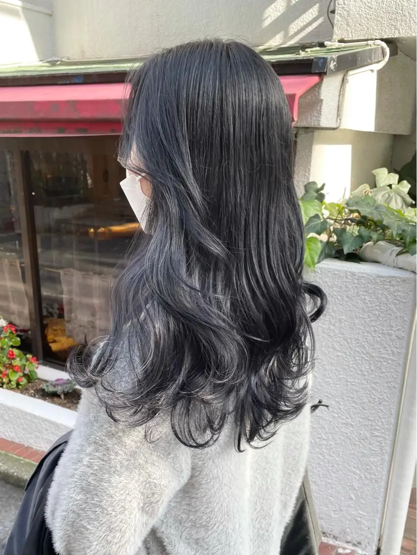 ロング カラー ヘアアレンジ 黒髪 ブルーカラー ブルーブラック ヨシンモリ 韓国風ヘア ヘアカラー トリートメント ヘアセット 憧れの艶ハイトーンへ 🌙サイダサキのヘアスタイル