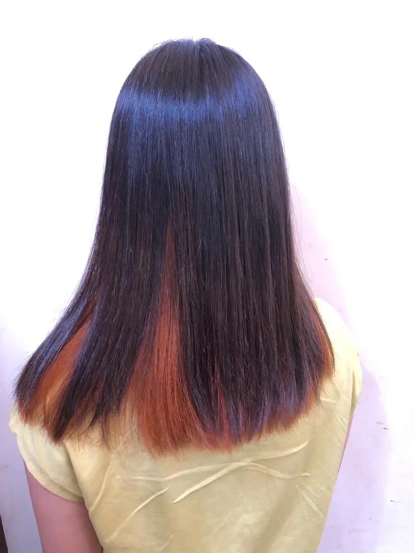 ロング カラー パーマ ヘアアレンジ ベージュカラー グラデーションカラー インナーカラー オレンジ オレンジベージュ 高橋 隆一のヘアスタイル