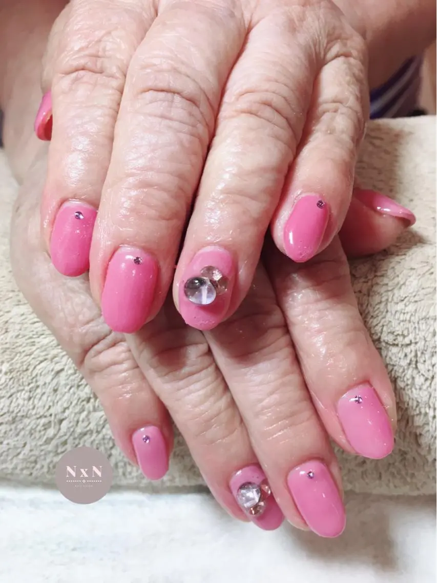 ネイル ジェルネイル ピンク ぷっくりネイル nail salon N×Nのネイルデザイン