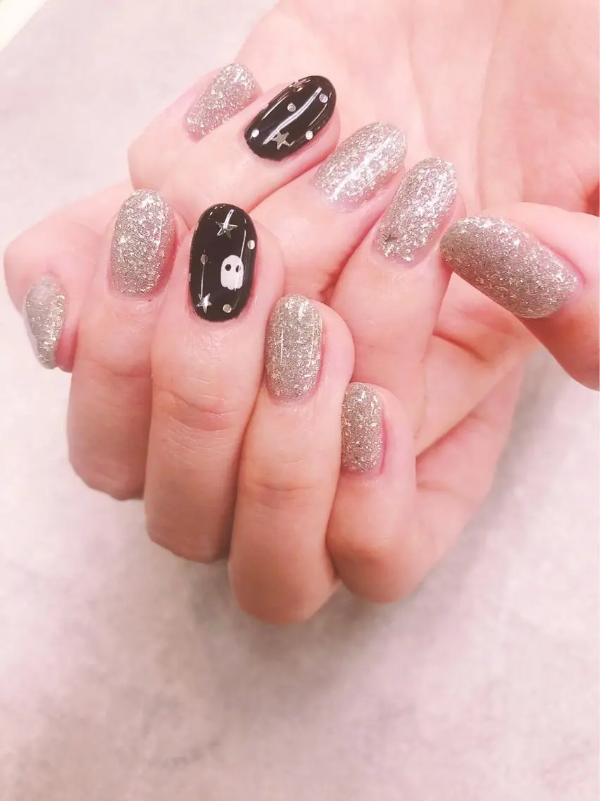 ネイル ハロウィン シルバー ハンドネイル ハンドケア FASTNAIL PLUS 新宿店のネイルデザイン