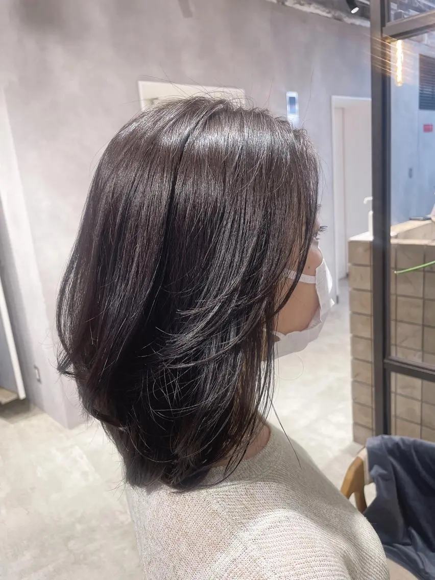 ミディアム レイヤーカット トリートメント カット トリートメント ヘアセット 透明感カラー✨艶髪 制作🌱山根あゆみのヘアスタイル