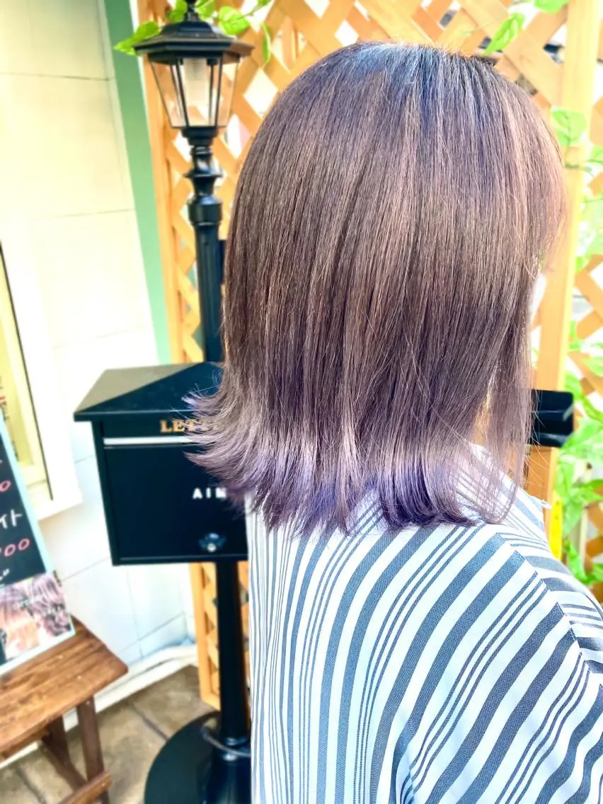 セミロング カラー パーマ ヘアアレンジ ブルーカラー ブルーパープル パープルカラー 髪質改善✧︎カラー 💎AIM【アイム】のヘアスタイル