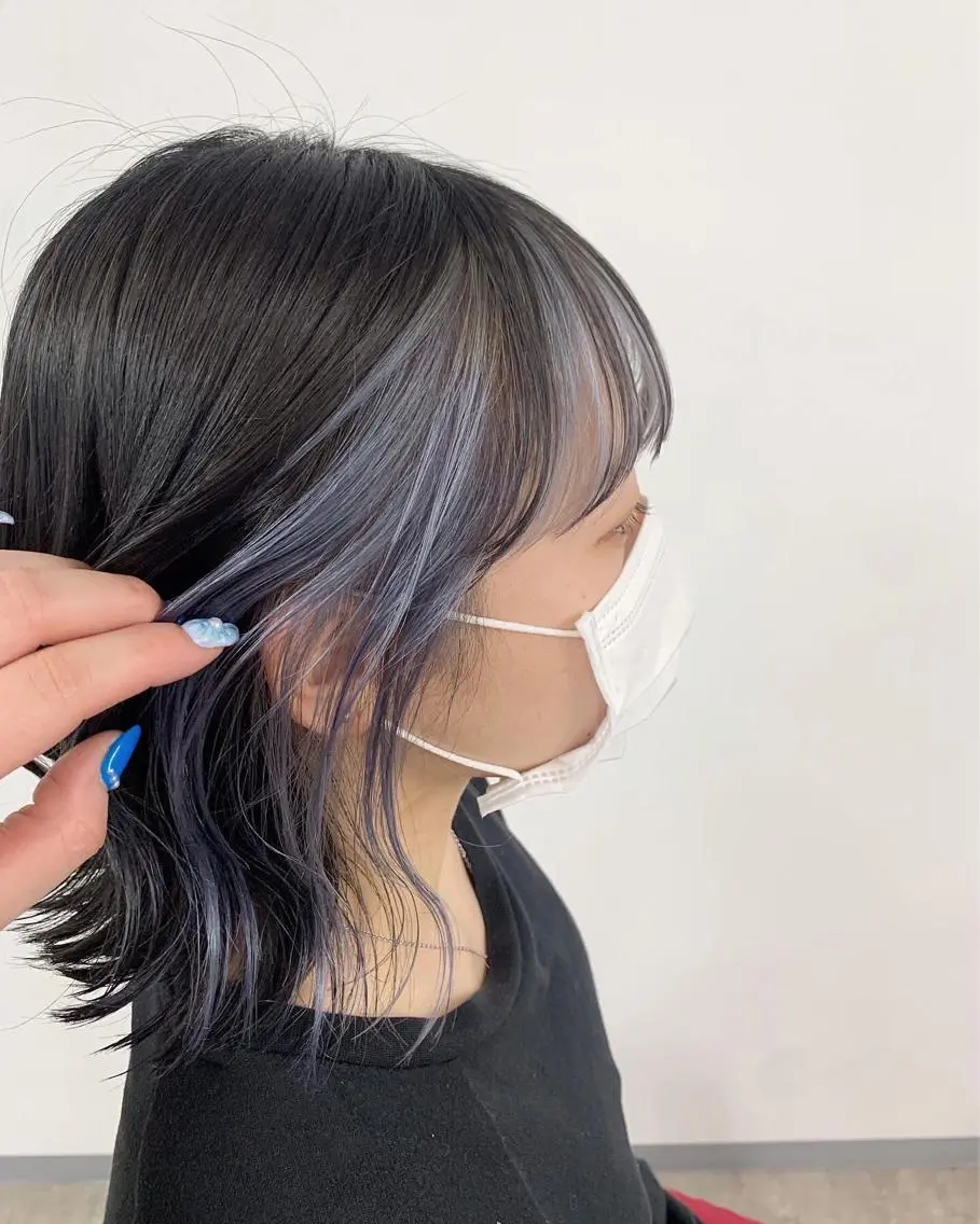 ミディアム カラー ブルーカラー イヤリングカラー ヘアカラー (産休中)磯野 風香 ReCharme新保のヘアスタイル