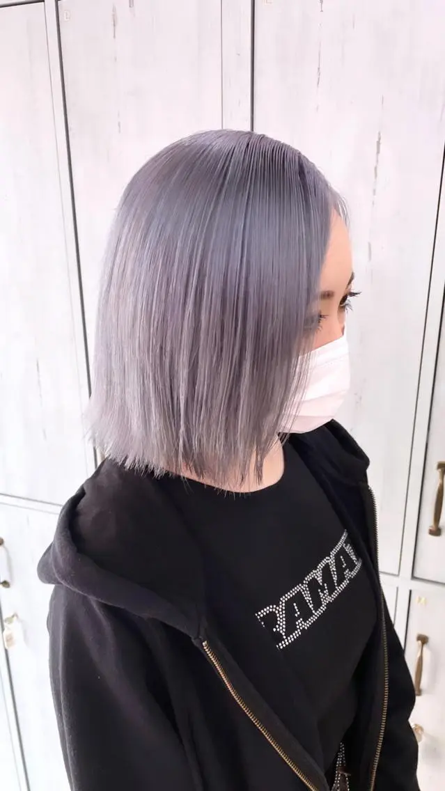 ミディアム カラー アッシュ アッシュグレー アッシュグレージュ バレイヤージュ ミストバング 町田ブリーチデザイン 🌈MANATOのヘアスタイル