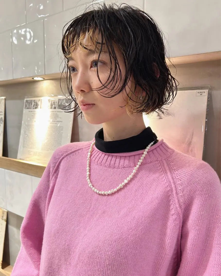 ショート パーマ ボブ ハイライト ニュアンスパーマ カット パーマ トリートメント 村上雅人 ナチュラルモードのヘアスタイル