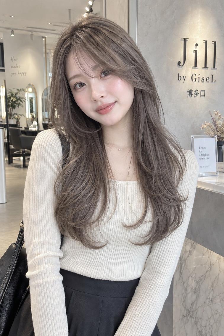 ミディアム カット ヘアカラー トリートメント jill by gisel 博多のヘアスタイル