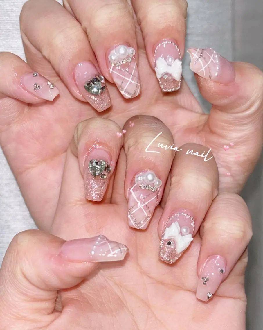 ネイル 韓国ネイル ピンク リボン スカルプネイル ワンホンネイル ハンドネイル 🎀Luvia nail 池袋✨のネイルデザイン
