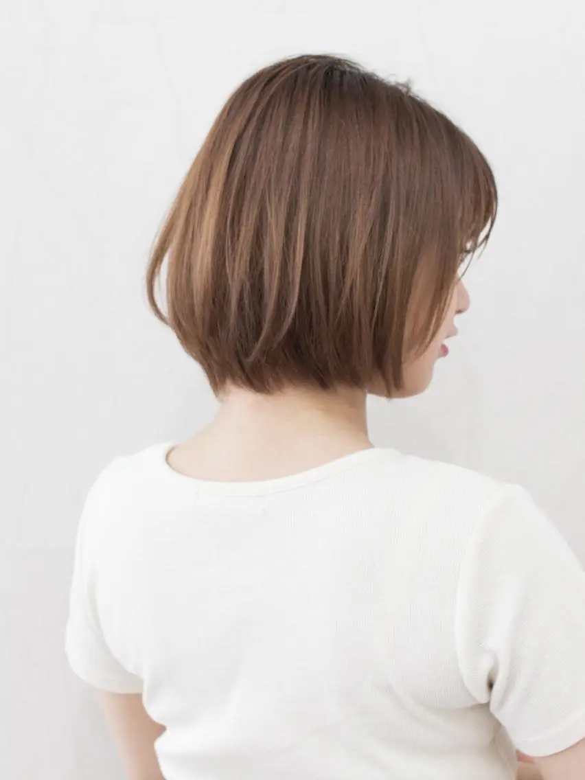 ショート 切りっぱなしボブ ショートボブ ボブ ハイライト シースルーバング 髪質改善/茅ヶ崎 マツモト リョウのヘアスタイル