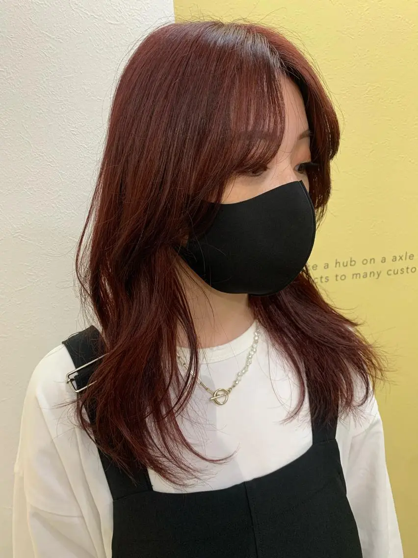 セミロング カラー レッドカラー カット ヘアカラー トリートメント hubhair レイヤー/透明感のヘアスタイル