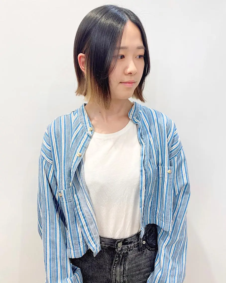 ミディアム 切りっぱなしボブ ボブ 外ハネヘア 石山 /切りっぱなしボブのヘアスタイル