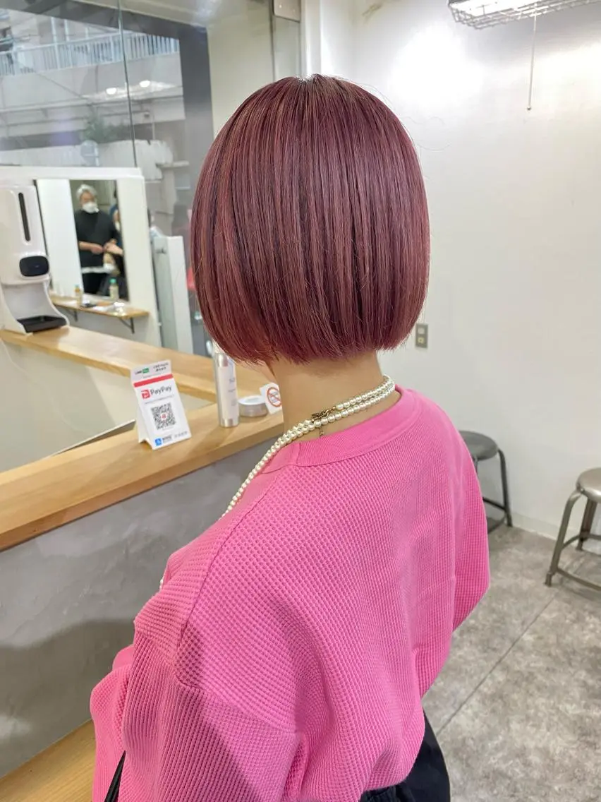 ショート カラー ピンクカラー レッドカラー カット ヘアカラー トリートメント 森貴裕/ニュアンス パーマ/オリーブのヘアスタイル