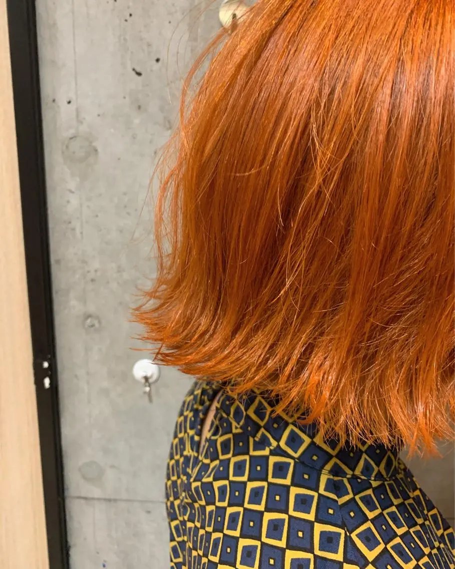 ショート カラー ブリーチ ケアブリーチ オレンジ マンツーマン×半個室 まちだきょうすけのヘアスタイル