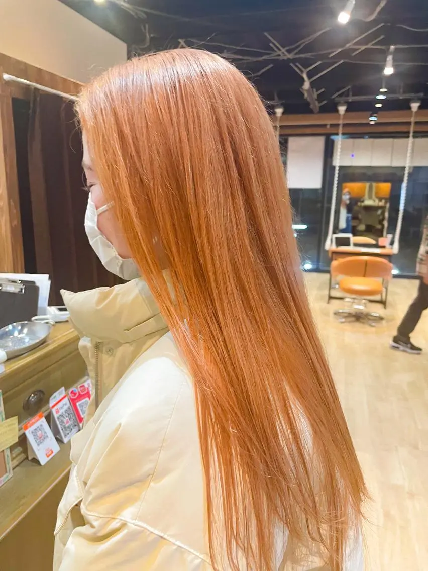 セミロング カラー ベージュカラー オレンジ オレンジベージュ 髪質改善/ブリーチ 田代 龍我のヘアスタイル