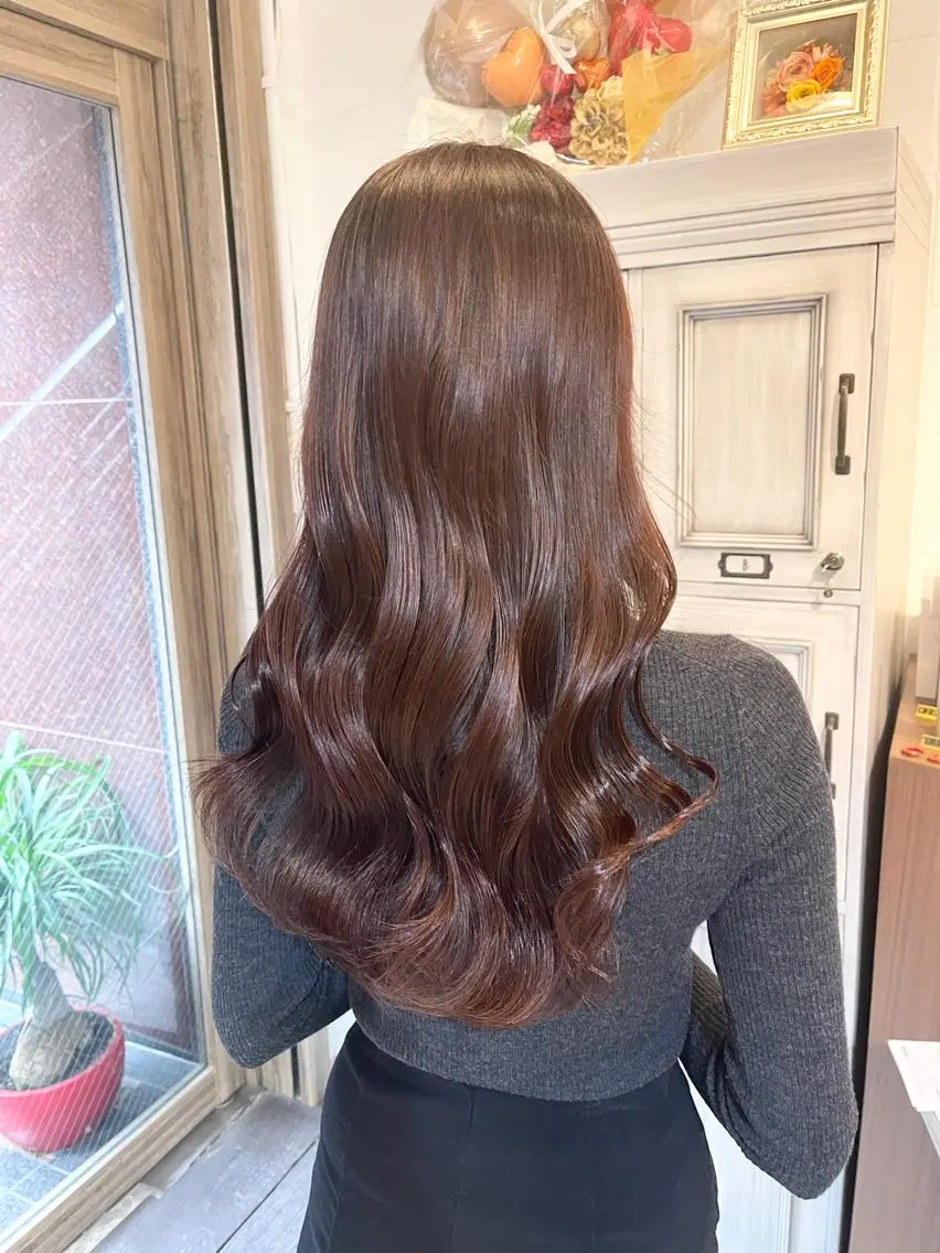 ロング カラー ブラウンカラー 髪質改善で 憧れの潤艶美髪にのヘアスタイル