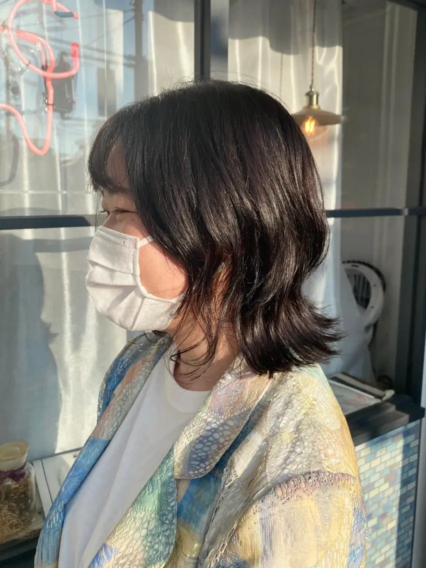 ミディアム ウルフカット カット MR.GOOD MORNINGフジイのヘアスタイル
