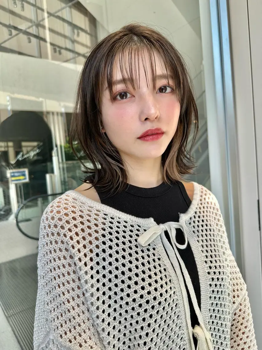 ミディアム カット ヘアカラー トリートメント 髪質改善🪄 イルミナカラー岩谷のヘアスタイル